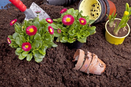 Gardener following safe working practices during outdoor maintenance
